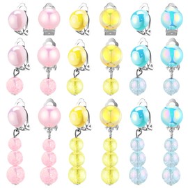 Skyley 9 Pairs Girls Colorful Clip on Drop Earrings Resin No Pierced Design Cute Pretend Princess Play Earrings Jewelry Set(Style 4)