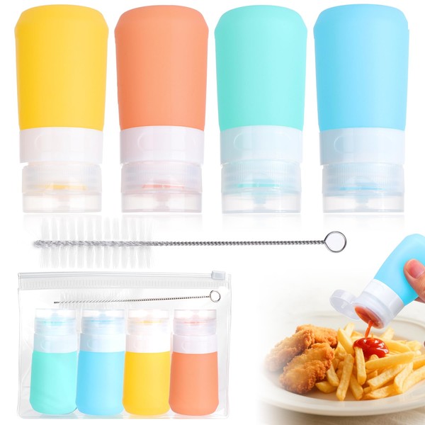 6 pcs Condiment Squeeze Bottles with Lids 2-oz Set, 4