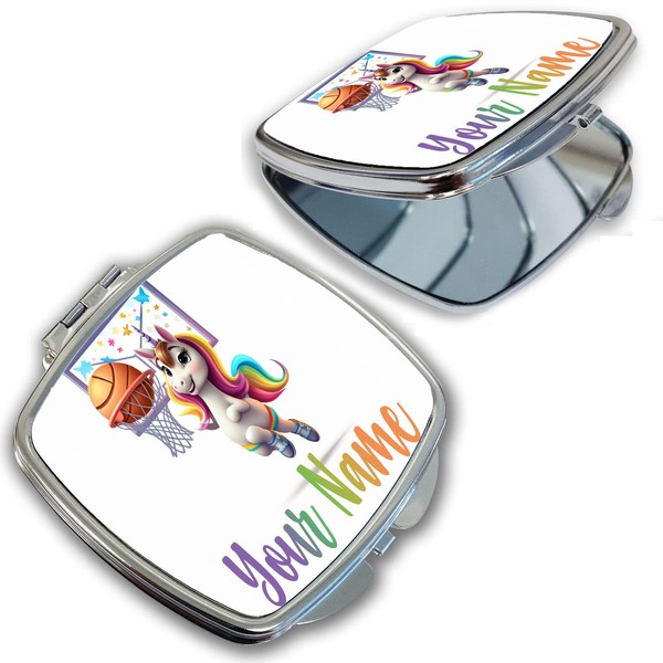 Bleu Reign Compact Personalized Pocket Mirror Custom Name Unicorn Basketball