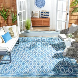 SAFAVIEH Courtyard Collection 8' x 11' Navy / Aqua CY8531 Indoor/ Outdoor Waterproof Easy Cleaning Patio Backyard Mudroom Area Rug