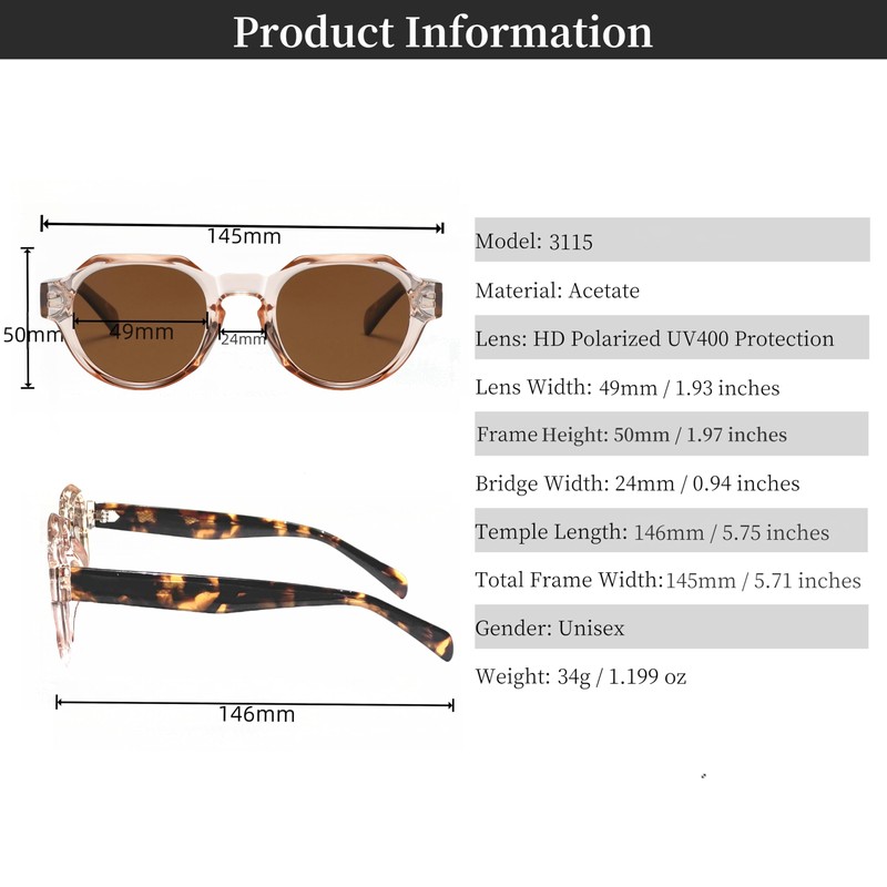 ROCKNIGHT HD Polarized Sunglasses for Women Retro Circle Sunglasses Tortoise