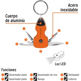Truper NAMU-LL, Multiherramienta con led, tipo llavero, 6 funciones