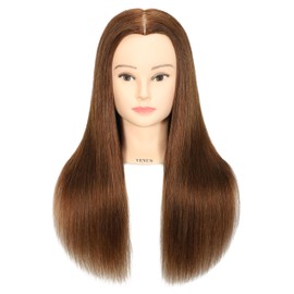 Female 100% Human Hair Mannequin Head Hair Styling Training Head Cosmetology Manikin Head Doll Head for Hairdresser with Free Clamp (brown) (18 Inch)