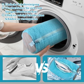 Shoe Wash Bag, Washing Machine, Shoes Wash Bag, Trainers, 360° Cleaning Lint for Reusable Wash Bag with Zip, Protects Both Shoes and Washing Machine