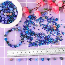 Mixed Colour Glass Crystal Beads，UHOMENY Round Spacer Beads Glass Beads Mixed Multiple Assorted Beads Charms for Bracelet Making Kits Jewelry Necklace Key Chains Earring Making Crafts Gifts (Blue)