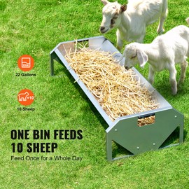 Happybuy Livestock Feeding Trough, 22 Gallon Capacity, 45" Hay Feeder, Heavy Duty Steel Livestock Trough, Galvanized Steel Sheep Feeder Trough Feeding up to 10 Goats for Horse Sheep Hog Farm Sheds Pen