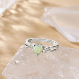 SHINYSO 14K Gold Plated Wedding Bands for Women Heart Cut Opal Promise Love Rings Cubic Zirconia CZ Engagement Ring for Women Size 4-10 (Silver,Size 6.5)