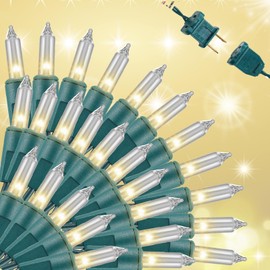 Christmas Lights Clear Mini Green Wire 300 Counts 79.5 FT Lights - UL Listed Connectable String Lights for Indoor and Outdoor Use for Xmas Trees Wreath Holiday Garden Decorations