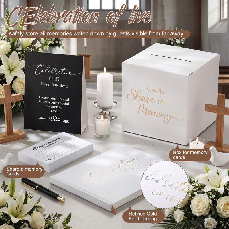 64 Pcs Guest Book Set Funeral Guest Book Memorial Service,