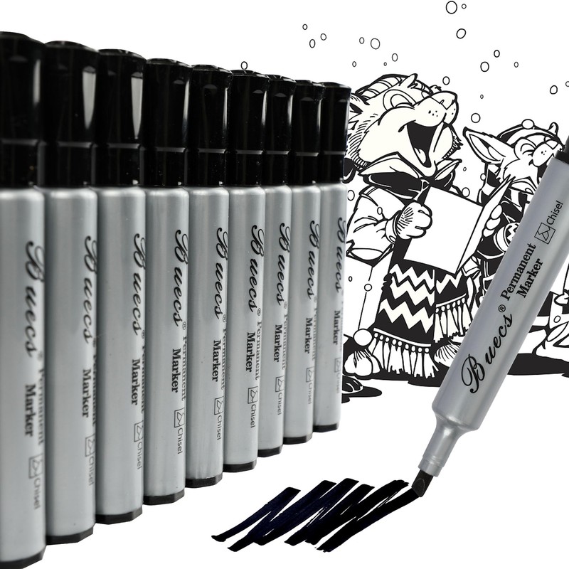 Buecs Permanent Markers, 80 Count Black Permanent Markers, Chisel tip,