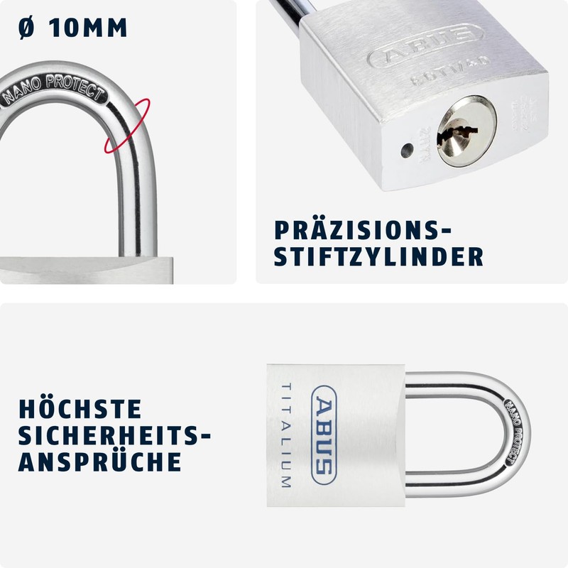 ABUS Titalium Padlock 80TI/50 - Cellar Lock with Lightweight, Solid