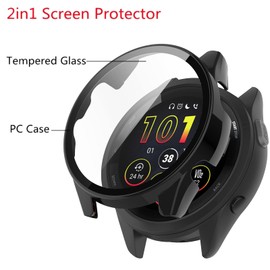 GEJEFA Case for Garmin Forerunner 265s Built-in Screen Protector, 2 Pack Overall Protective Hard PC Protective Case with Screen Protector for Garmin Forerunner 265s, Black + Transparente