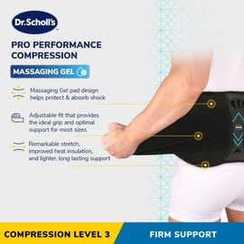Dr. Scholl's Adjustable Compression Back Support with Massaging Gel, Breathable Fabric, Shock-Absorbing Back Brace, Built-in Gel Padding & Support (Size S-XL) (S/M)