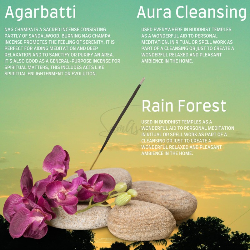 Satya Nag Champa Agarbatti, Aura Cleansing and Rain Forest Incense