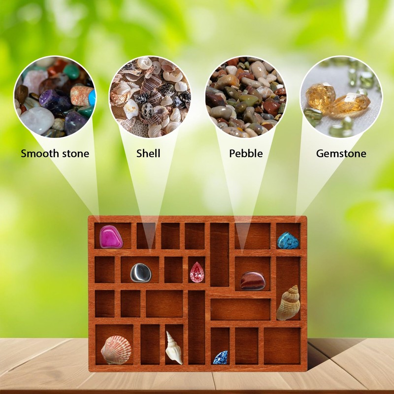 Tabanzhe Miniature Wooden Shadow Box-24 Compartments Small Trinket Display Shelf