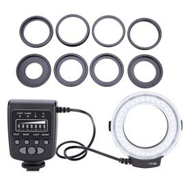 Ring LED Flash Light, Flash Kit with LED Ring Light, Ring Adapter and Flash Controller with LCD Display for DSLR, 7 Brightness Modes, 4 Flash Modes