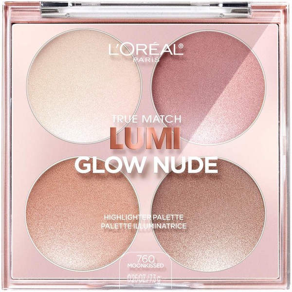 L'Oreal Paris Makeup True Match Lumi Glow Nude Highlighter Makeup Palette, Moon-Kissed, 0.26 oz.