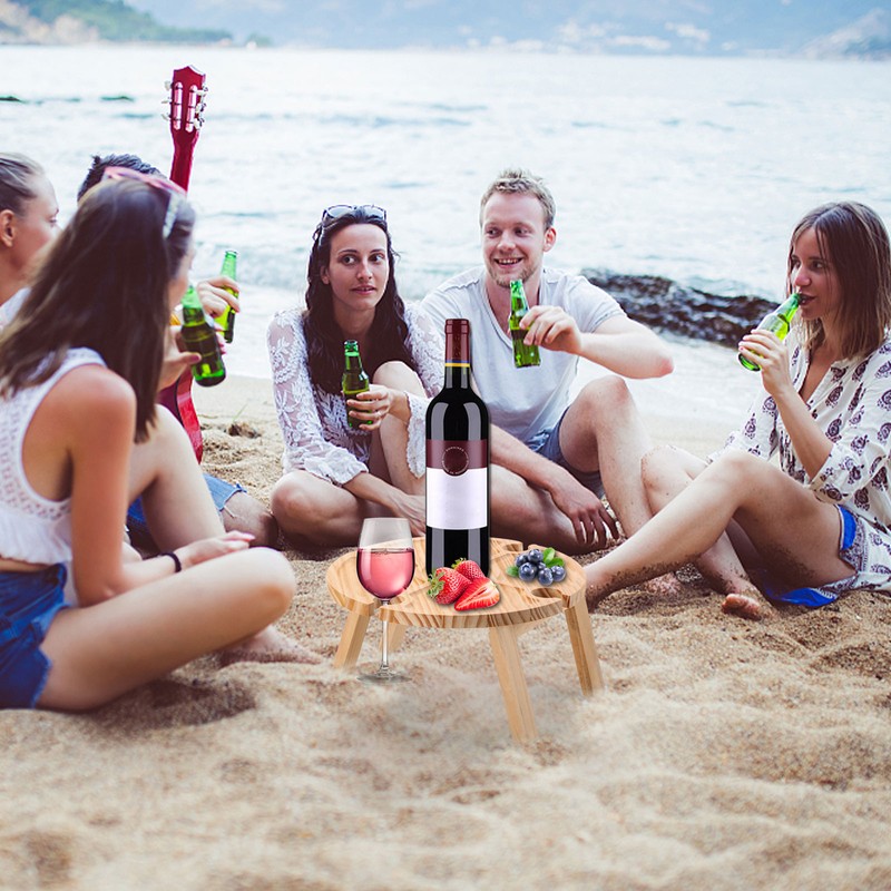 Outdoor Wine Table Portable Folding Wine Table Wooden Wine Glasses