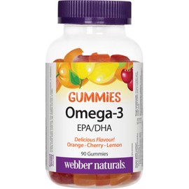 Webber Naturals Omega-3 DHA Gummy, 50mg, EPA 8mg, DHA 42mg, Orange, Cherry, Lemon, 90 Gummies, Orange, Cherry and Lemon
