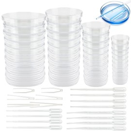 40Pcs Plastic Petri Dishes Set with Lids Transparent Petri Dishes Bacterial Culture Bowl 35mm 60mm 70mm 90mm,with 12Pcs Plastic Transfer Pipettes and 6 Pcs Tweezers,for Laboratory