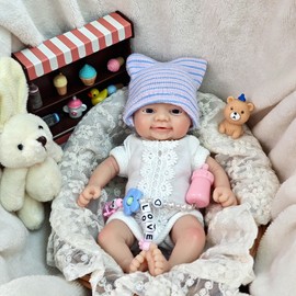 7 Inch Miniature Silicone Babies Doll Reborn Baby Doll Silicone Ful Body Realistic Eyes Open Cute Baby Girl That Look Real Micro Newborn Soft Anti Stress Doll