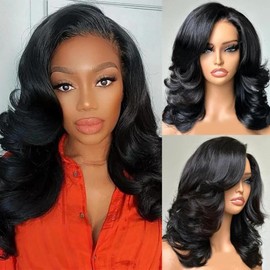 WestKiss 250 Density Body Wave Human Hair Wig Layered Cut Side Part Wig Human Hair 6x8 Lace Front Wigs Glueless Wigs Human Hair Wigs Pre Plucked Pre Cut For Black Women 16 Inch