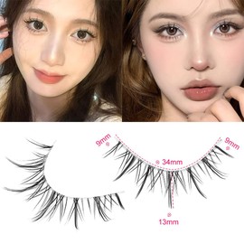 Manga Lashes with Clear Band Japanese Anime Cosplay Eyelashes Asian False Eyelashes Natural Look Like Individual Clusters(B02-Asian Style | 9-13MM)