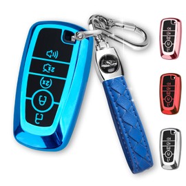 MILD EAST for Ford Key Fob Cover with Keychain, Car Key Case Shell Soft TPU 5 Button, (2017-2024) for Ford Explorer Fusion Escape Edge Expedition Mustang Bronco F150 F250 F350 Lincoln, Blue