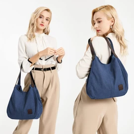 Kono Women Canvas Hobo Shoulder Bag Handbag Ladies Vintage Multiple Pockets Tote Top Handle Bags for Shopping Work School Travel Casual Daily (Navy)