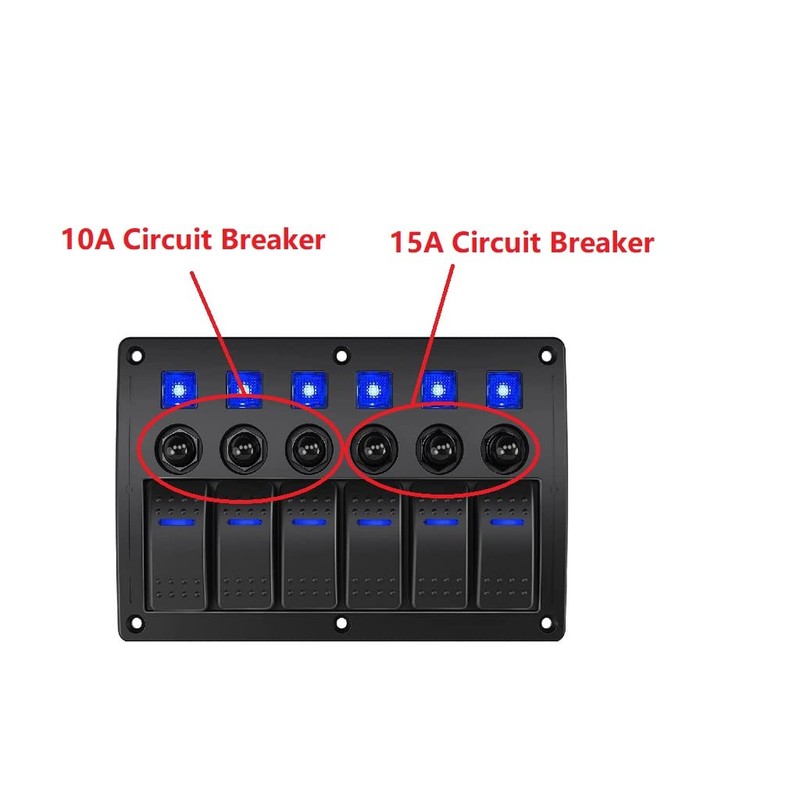 6 Gang Switch Panel Circuit Breaker Overload Protector Toggle Rocker