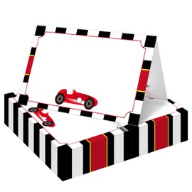 HMJKL Table Place Cards, Race Car Place Cards for Table Setting, Racing Car Themed Tent Style Food Name Labels, Receptions Parties Events Celebrations Fill-in Place Cards, 25 Pack -09