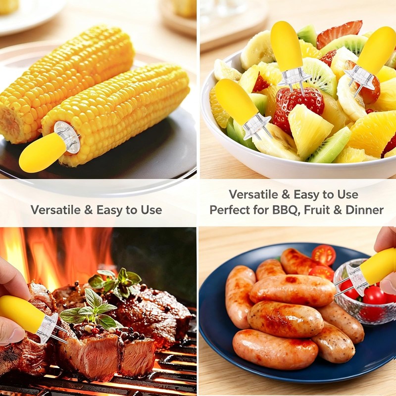 LAIYORA 10Pcs Steel Corn Skewers & Holders 5 Colours for