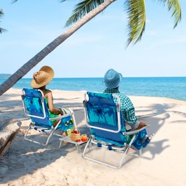 BETTARY Backpack Beach Chairs Set, 5-Position Lawn Chair & Small Aluminum Table w/Cup Holder, Cooler Bag, Heavy Duty Lay Flat Folding Camping Chairs 3PCS for Fishing & Sunbathing