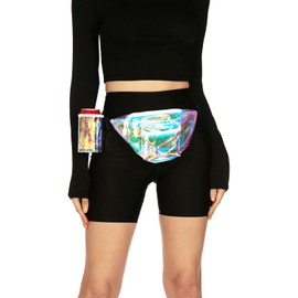 Tipsy Elves Iridescent Icon Fanny Pack w/Drink Holder - Holographic Clear Belt Bag - Small Adjustable Strap Waist Pouch for Secure Storage