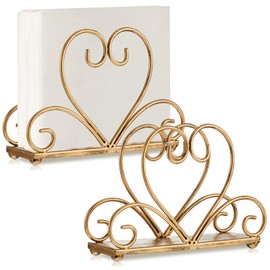 Uiifan 2 Pcs Gold Napkin Holder for Table Bathroom Vintage Guest Towel Holder Tissue Metal Dispenser for Hand Towels Kitchen Dining Room Wedding Party Hotel Office