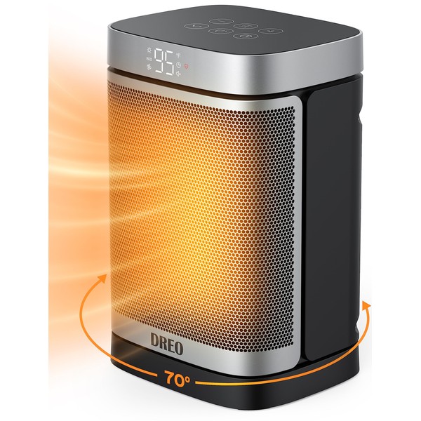 Dreo 1500W Space Heater, 70° Oscillating Electric Heater for Indoor Use, Digital Thermostat, 4 Modes, 12h Timer, Portable Personal Heater PTC Ceramic Heater Quick Safety Heating for Home Office