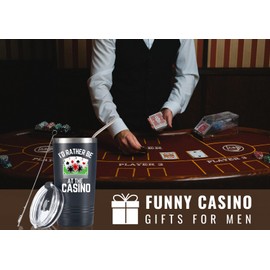 Onebttl Gambling Gifts, Casino Gifts for Men & Women for Christmas, Birthday, 20 Oz Stainless Steel Tumbler with Straw & Lid, Black - I'd Rather Be at the Casino
