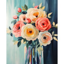 Flowers Paint by Numbers Kit for Adults- Floral Adult Paint by Number Kits, Acrylic Paint by Numbers Kit for Adults as a Home Wall Decoration Gift 16x20 Inch