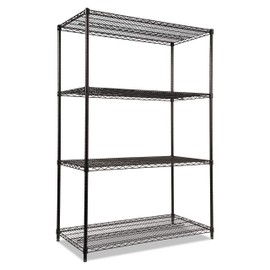 Alera ALE Industrial Heavy-Duty Wire Shelving Starter Kit, 4-Shelf, 48w x 24d x 72h, Black