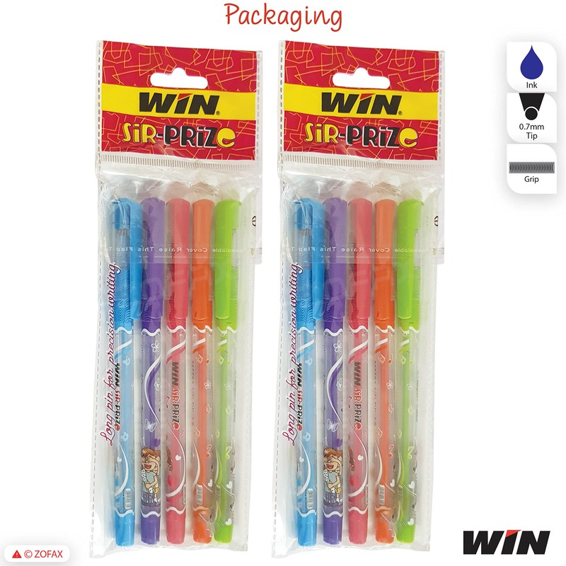 WIN 5 x 0.7mm Tip Ball Pens SirPrize BLUE Ballpoint