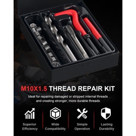 Kolvoii M10X1.5 Thread Repair Kit, Metric Helicoil Thread Repair Kit with HSS Drill Bits Thread Inserts Taps Break Off Installation Tools