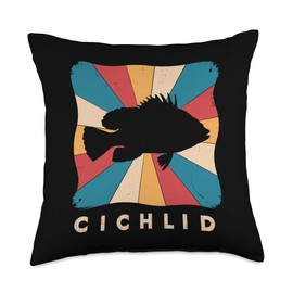 Vintage Cichlid Fish Lover African Cichlid Fish Aquarium Throw Pillow