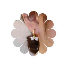 Inateannal Vintage Crystal Bow Dangle Earrings Rhinestone Bow Hoop Earrings Gold Cz Heart Drop Earrings Crystal Heart Bow Earrings Jewelry for Women and Girls