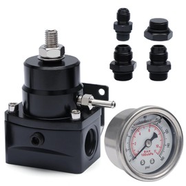 APIELE Fuel Pressure Regulator, Aluminum Fuel Regulator Kit with 0-160psi Pressure Gauge and Adapter (Black)