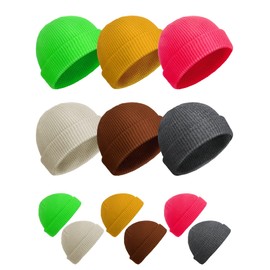 SATINIOR Winter Short Fisherman Beanie Hat Trawler Beanie Watch Hat Edge Skullcap for Men (Bright Colors, 6 Pieces)