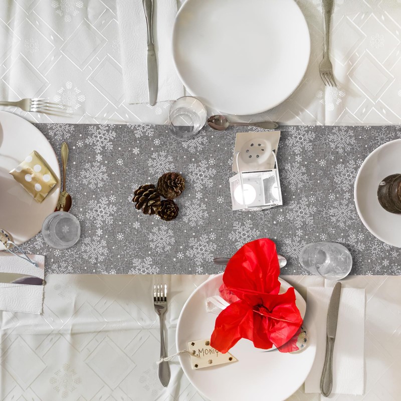 ABOOFAN Snowflake Table Runner Christmas Decorative Tablecloth Xmas Table Runner