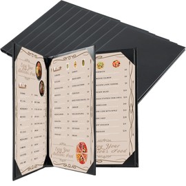 FLKQC Restaurant Menu Covers Holders 8.5" X 11" | Pack of 10 Synthetic Leather 4 View Menu Holder Covers Book Style with Angled Corners Black for Wine List (10, 4 View (8.5" x 11"))