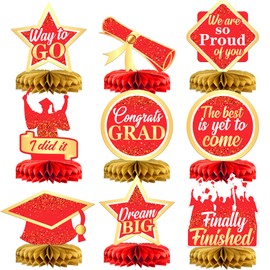 KatchOn, Red and Gold Graduation Centerpieces for Tables 2024 - Pack of 9 | Congrats Grad Honeycomb Centerpieces | Graduation Centerpieces 2024, Red and Gold Graduation Decorations Class of 2024