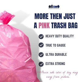 Plasticplace 32-33 Gallon Trash Bags │ 1.5 Mil │ Pink Garbage Can Liners │ 33’” x 39” (100 Count)