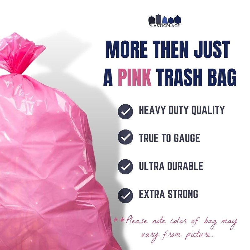 Plasticplace 32-33 Gallon Trash Bags │ 1.5 Mil │ Pink